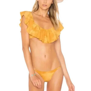 Blue Life Yellow Tie Dye Flutter Bikini Top S